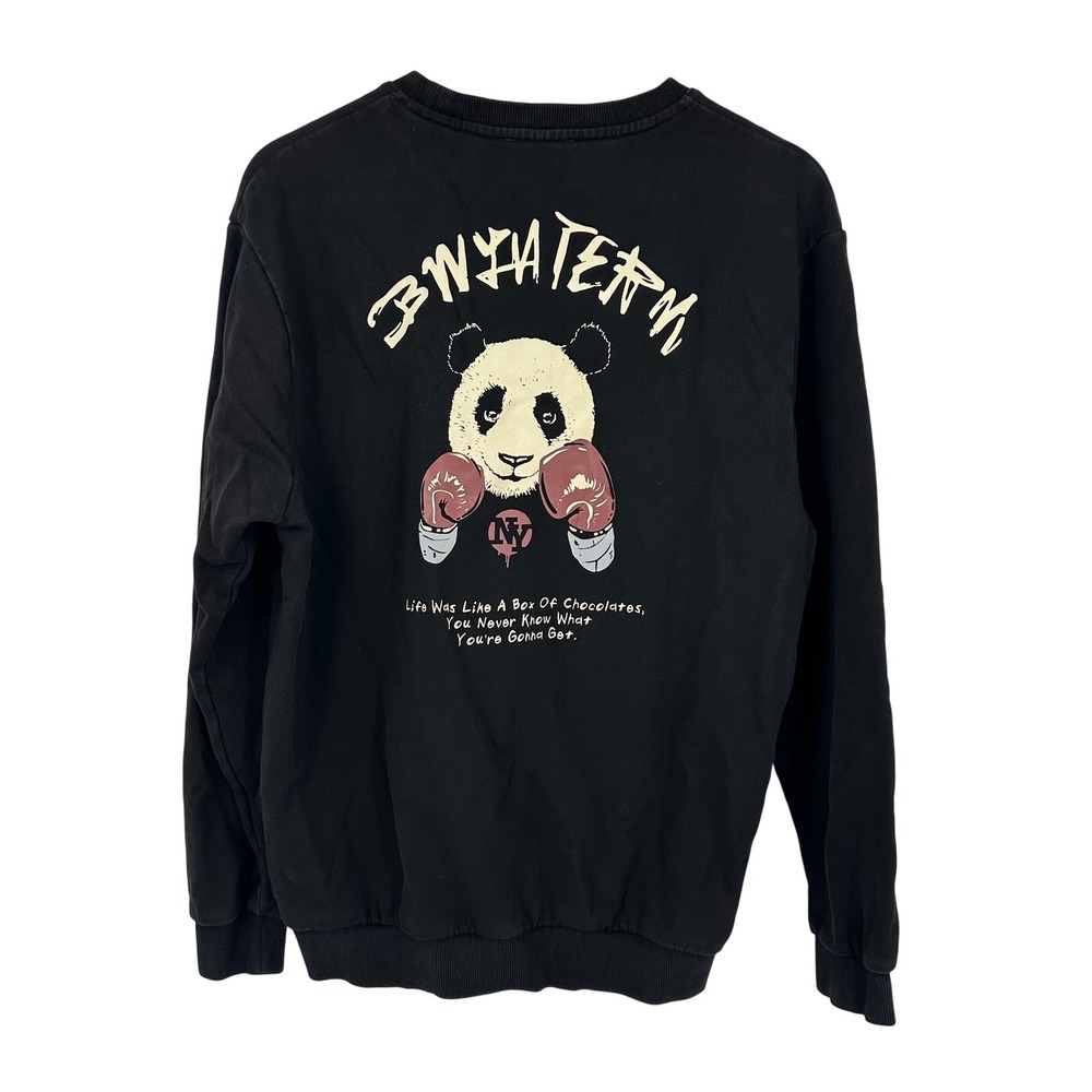 Lattelier‎ Crewneck Sweatshirt Large Panda Boxing Graphic Print Pullover Top